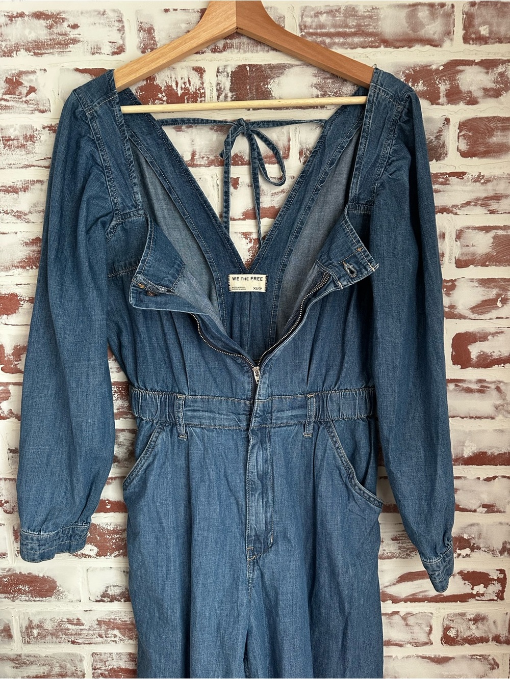 Free People We the Free Clara Wide-Leg Denim Jumpsuit in Blue - Picture 2 of 6